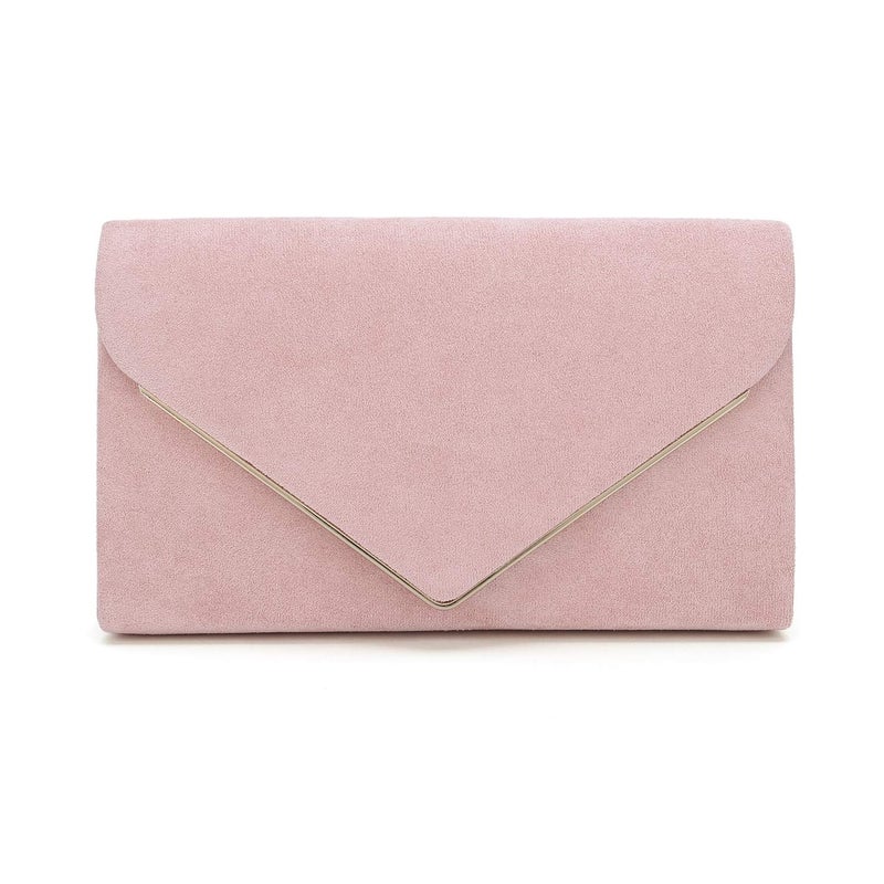 CHARMING TAILOR Faux Suede Clutch Bag Elegant Metal Binding Evening Purse for Wedding/Prom/Black-Tie Events (Pink) - Image 1